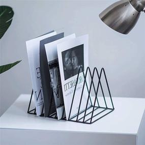 img 1 attached to 📚 Black Desktop Iron Triangle File Organizer – Magazine Rack Book Record Holder & Multifunction Storage Rack Bookshelf for Home Office Décor