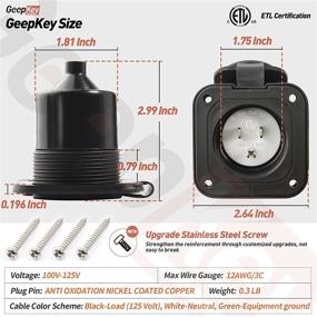 img 3 attached to 🔌 125V 15 Amp Flanged Inlet, GeepKey Latest Black Shore Power Inlet Plug - Waterproof Cover, ETL Approved NEMA 5-15 RV Receptacle, Straight Blade Design with 2 Pole 3-Wire Connection