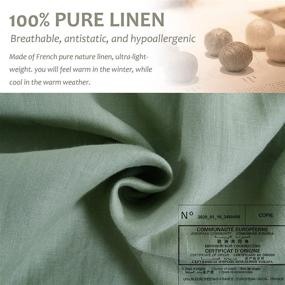 img 2 attached to 🌿 EVERLY Green Linen Duvet Cover and Pillowcase Set - King Size, 100% Stonewashed French Linen, Coconut Button Closure - 3 Piece Flax Comforter Cover Set