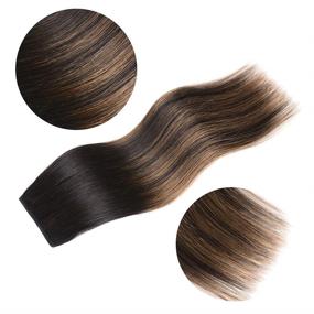 img 1 attached to 🏻 12-Inch Remy Clip-in Human Hair Extensions - Natural Black to Chestnut Brown Highlight Black Ombre Silky Straight Short Thick Real Hair Extensions for Women (1BT6 P1B, 60grams)