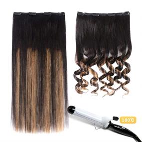 img 3 attached to 🏻 12-Inch Remy Clip-in Human Hair Extensions - Natural Black to Chestnut Brown Highlight Black Ombre Silky Straight Short Thick Real Hair Extensions for Women (1BT6 P1B, 60grams)