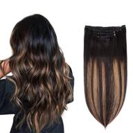 🏻 12-inch remy clip-in human hair extensions - natural black to chestnut brown highlight black ombre silky straight short thick real hair extensions for women (1bt6 p1b, 60grams) logo