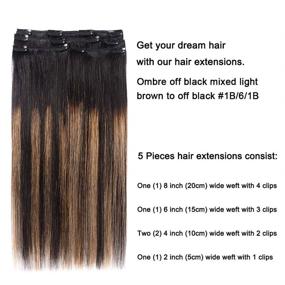 img 2 attached to 🏻 12-Inch Remy Clip-in Human Hair Extensions - Natural Black to Chestnut Brown Highlight Black Ombre Silky Straight Short Thick Real Hair Extensions for Women (1BT6 P1B, 60grams)