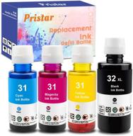 🖨️ pristar compatible ink bottle replacement for hp 31 32xl: high-quality ink for smart-tank plus 551 651 printer (4-pack, 165ml black, 100ml cyan/magenta/yellow) logo