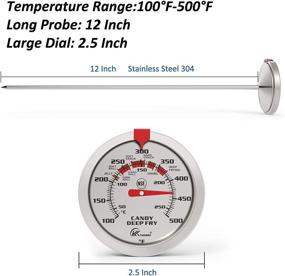 img 3 attached to 🌡️ Candy Thermometer Deep Fry Thermometer Meat Thermometer with 8” Probe - Waterproof Dial, Pot Clip - Fast Instant Read - Large 2.5" Dial, Ideal for Candy, Turkey, BBQ (2.5" Dial) - No Battery Required