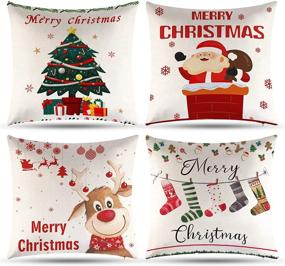 img 4 attached to 🎄 Set of 4 Christmas Decor Pillow Covers 18x18 inch for Sofa Couch - Buffalo Check Plaid Xmas Tree Snowflake Dwarf Decorations - Clearance Indoor Outdoor Use