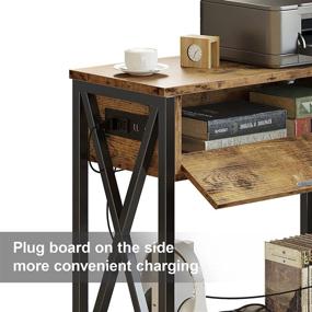 img 2 attached to 🔌 IRONCK Side Table with Charging Station, USB Ports & Power Outlets, Pull-Down Drawer, Rustic Brown - Perfect for Small Spaces in Living Room or Bedroom