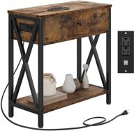 🔌 ironck side table with charging station, usb ports & power outlets, pull-down drawer, rustic brown - perfect for small spaces in living room or bedroom логотип