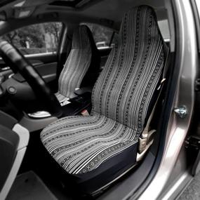 img 3 attached to 🚗 Baja Black and Gray Saddle Blanket Car Seat Covers with Steering Wheel Cover and Seat Belt Protectors - 10pc Universal Seat Cover Full Set for Sedan and Car