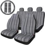 🚗 baja black and gray saddle blanket car seat covers with steering wheel cover and seat belt protectors - 10pc universal seat cover full set for sedan and car logo