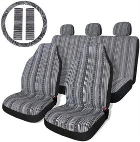 img 4 attached to 🚗 Baja Black and Gray Saddle Blanket Car Seat Covers with Steering Wheel Cover and Seat Belt Protectors - 10pc Universal Seat Cover Full Set for Sedan and Car