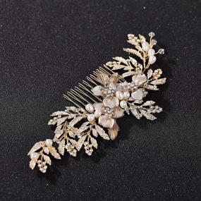 img 1 attached to Handmade Rhinestone Bridal Hair Comb Piece with Gold Accents - SWEETV Hair Accessories for Brides, Perfect for Weddings