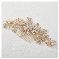 handmade rhinestone bridal hair comb piece with gold accents - sweetv hair accessories for brides, perfect for weddings logo