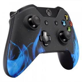 img 1 attached to eXtremeRate Blue Flame Soft Touch Grip Front Housing Shell Faceplate for Xbox One Controller - Compatible with 3.5mm Port and Non-3.5mm Port Models