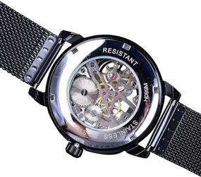 img 1 attached to Stylish Men's Black Skeleton Steampunk Watch - Mechanical Retro Design with Transparent Business Mesh Band