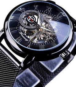img 3 attached to Stylish Men's Black Skeleton Steampunk Watch - Mechanical Retro Design with Transparent Business Mesh Band
