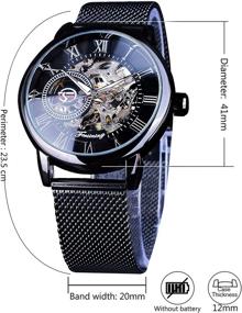 img 2 attached to Stylish Men's Black Skeleton Steampunk Watch - Mechanical Retro Design with Transparent Business Mesh Band