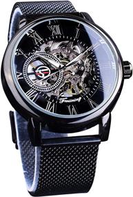 img 4 attached to Stylish Men's Black Skeleton Steampunk Watch - Mechanical Retro Design with Transparent Business Mesh Band