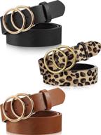 pieces leather double buckle leopard women's accessories logo
