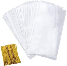 img 4 attached to 🍬 Cellophane Goody Bags - Clear Cello Treat Bags for Bakery Cookies, Candies & Dessert | 200 PCS with Metallic Twist Ties | Size: 4 by 9 Inch