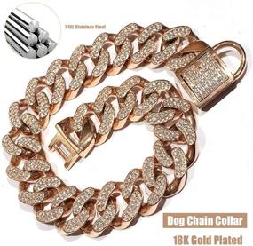 img 2 attached to 🔗 DUPFY Luxurious 32MM Width Heavy Duty Rose Gold Cuban Dog Chain with Safety Lock, CZ Diamond Embellishment - Personalizedl Luxury Collar for Medium to Large Dogs: American Pitbulls, German Shepherds, 60cm