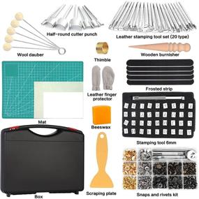 img 2 attached to 🧰 Complete Leather Working Tool Kit - 273 Pieces with Box | Tools, Supplies, Cutting Mat, Hammer, Stamping Tools, Needles, Snaps, Rivets | Ideal for Stitching, Punching, Cutting, Sewing, and Leather Craft Making