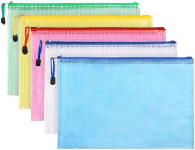 img 1 attached to 12-Pack A4 Size PVC Waterproof Office File Document Bags - Zip Up, Gridding Design - Pouch Holder for Paper, Pen, Pencil Case - Stationery Storage Bags Organizer - Random Color