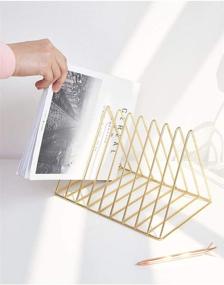 img 2 attached to 📁 Organize in Style: Triangle Metal File Folder Racks and Magazine Holder, Gold by Cq acrylic