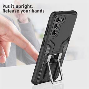 img 2 attached to 📱 SOGCASE Samsung Galaxy S21 5G Kickstand Case - Silicone Soft Shockproof Protective Cover with Metal Ring Holder for Car Phone Mount, Black