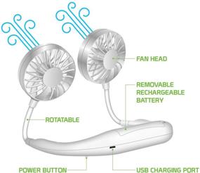 img 1 attached to 🌀 Cellet Rechargeable USB Battery Neck Held Fans - Hands Free Portable Mini Fan with Double Sided Cooling (White)