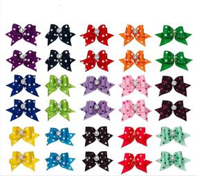 img 4 attached to 10-Piece Set of Dot Hair Bows with Rubber Bands for Grooming Small to Medium Dogs, Puppies, and Cats - Assorted Colors Randomly Selected