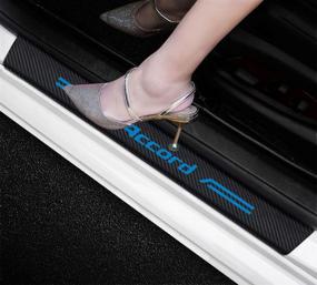 img 4 attached to 🚪 GEERUI 4 шт. отражающих наклеек на порог дверей из карбонового волокна - декоративная защитная пленка для порога для Honda Accord (синий)