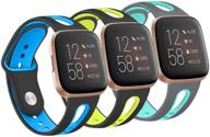 [pack 3] soft silicone bands for fitbit versa 📦 2/versa/versa lite/versa se - breathable replacement wristbands for men/women (small, black/blue+black/green+grey/teal) logo