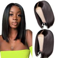 💇 12 inch short bob wigs human hair 4x4 lace closure wigs brazilian virgin human hair straight bob front lace wigs for black women natural black 130% density - pre plucked with baby hair logo