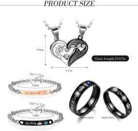 img 2 attached to 💑 Love Bond: 6 Piece Couples Necklace Bracelet and Ring Set, Including His Queen, Her King Love Heart Pendant Necklace, Couples Bracelets, and Promise Rings for Couple