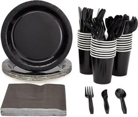 img 4 attached to 🎉 Ultimate Black Party Supplies: Convenient Disposable Dinnerware