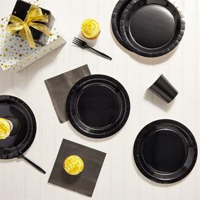 img 3 attached to 🎉 Ultimate Black Party Supplies: Convenient Disposable Dinnerware