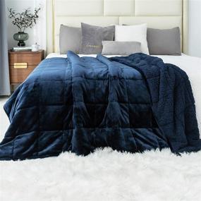 img 4 attached to 🌙 immtree Sherpa Fluffy Weighted Blanket 20lbs for Adults - Cozy Fuzzy Heavy Blanket - Super Soft Bedding for Bed and Sofa - 60x80 Navy Blue