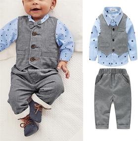 img 3 attached to 👔 3-Piece Boys' Cotton Gentleman Clothing Set: Long Sleeve Bowtie Shirts, Vest, and Pants - Casual Suit