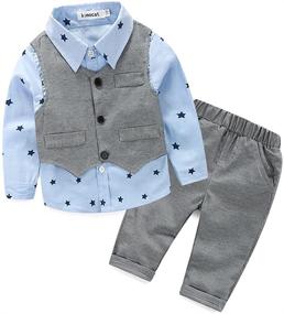 img 4 attached to 👔 3-Piece Boys' Cotton Gentleman Clothing Set: Long Sleeve Bowtie Shirts, Vest, and Pants - Casual Suit