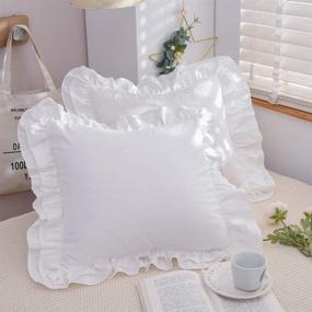 img 1 attached to TEALP 100% Cotton White Ruffled Euro Shams - Elegant 26x26 Decorative Pillow Covers with Shabby Ruffles (Set of 2)