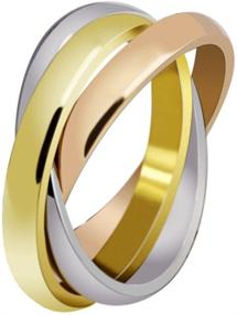 img 4 attached to 💍 Womens Stainless Steel Trinity Ring with Tri-Tone Interlocked Rolling Wedding Band - Gold, Rose, and Silver