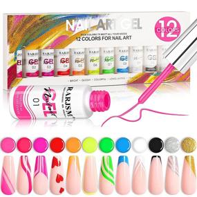 img 4 attached to Vibrant Line Art Gel Nail Polish Set: RARJSM Painted Gel, 12 💅 Colors for DIY Drawing, Neon Pink, Yellow, Green, Glitter, Sliver, Gold, UV/LED Required