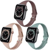🍃 qrose bands - slim narrow silicone sport straps for apple watch 38mm/40mm, 3 pack - compatible with iwatch series se 1/2/3/4/5/6, milk tea/smoke violet/cactus logo