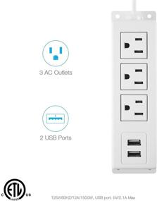 img 3 attached to 💡 CCCEI 3-Outlet Wall Mount Power Strip with USB, Under Desk Flat Plug Mountable Power Strip, Desk Mount Power Strip with 6FT Power Cord, 125V 60HZ 12A 1500W