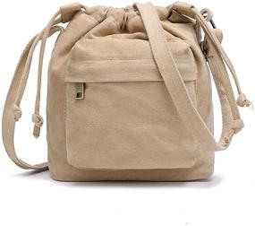 img 4 attached to 👜 Stylish Canvas Crossbody Drawstring Bucket: Trendy Women's Handbag & Wallet Combo