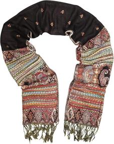 img 3 attached to Stunning Achillea Reversible Bohemian Pashmina: Exquisite Tribal Border Shawl Wrap Scarf