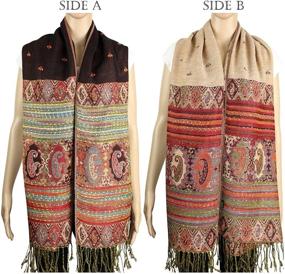 img 1 attached to Stunning Achillea Reversible Bohemian Pashmina: Exquisite Tribal Border Shawl Wrap Scarf