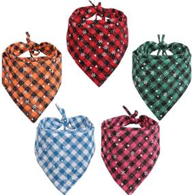 img 1 attached to 🎅 Set of 5 Lamphyface Christmas Dog Bandanas - Plaid Snowflake Pet Triangle Scarf Accessory for Dogs and Cats