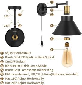 img 2 attached to Industrial Swing Arm Wall Lamp Plug-in - Bronze and Black Finish, On/Off Switch, UL Listed Bedroom Reading Lamp